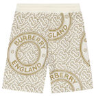 Boys Ivory & Beige Logo Shorts, 1, hi-res