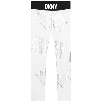 Girls White Iridescent Logo Leggings