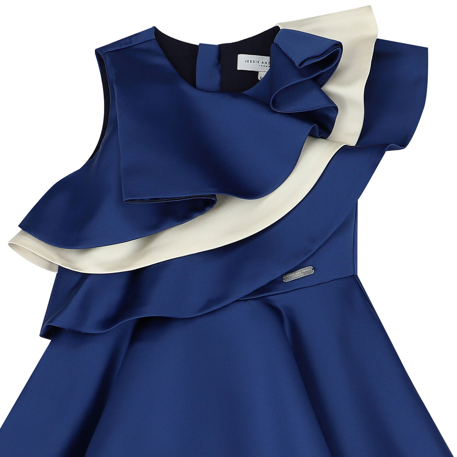 Girls Blue Satin Ruffle Dress, 1, hi-res image number null