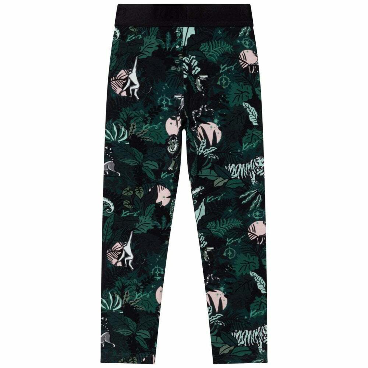 Girls Black Graphic Leggings, 1, hi-res