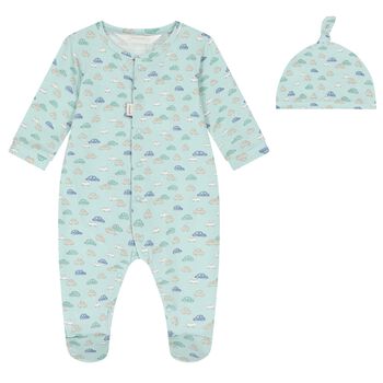 Baby Boys Green Car Print Babygrow & Hat Set