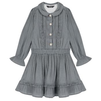 Girls Shimmery Grey Ruffled Dress 