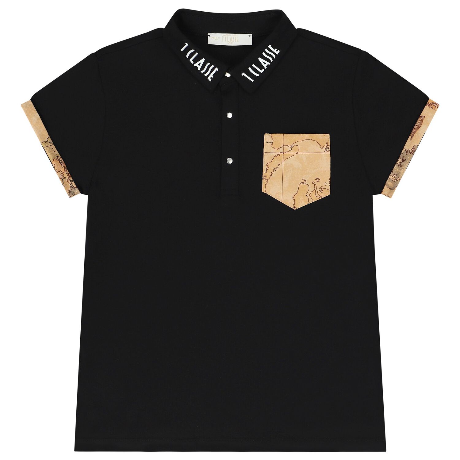 Boys Black Geo Map Polo Shirt, 2, hi-res image number null