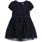 Girls Navy Blue & Gold Glitter Tulle Dress, 1, hi-res