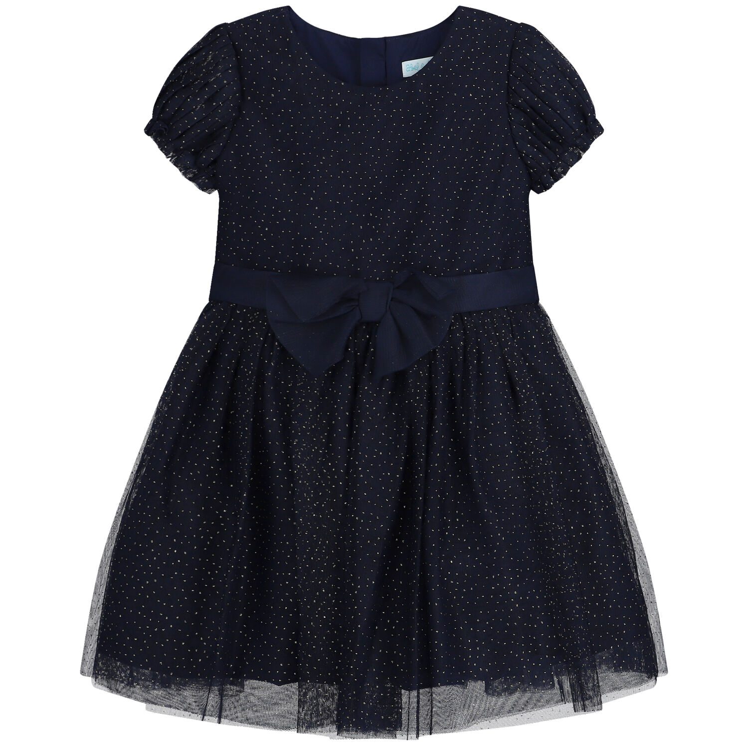 Girls Navy Blue & Gold Glitter Tulle Dress, 1, hi-res