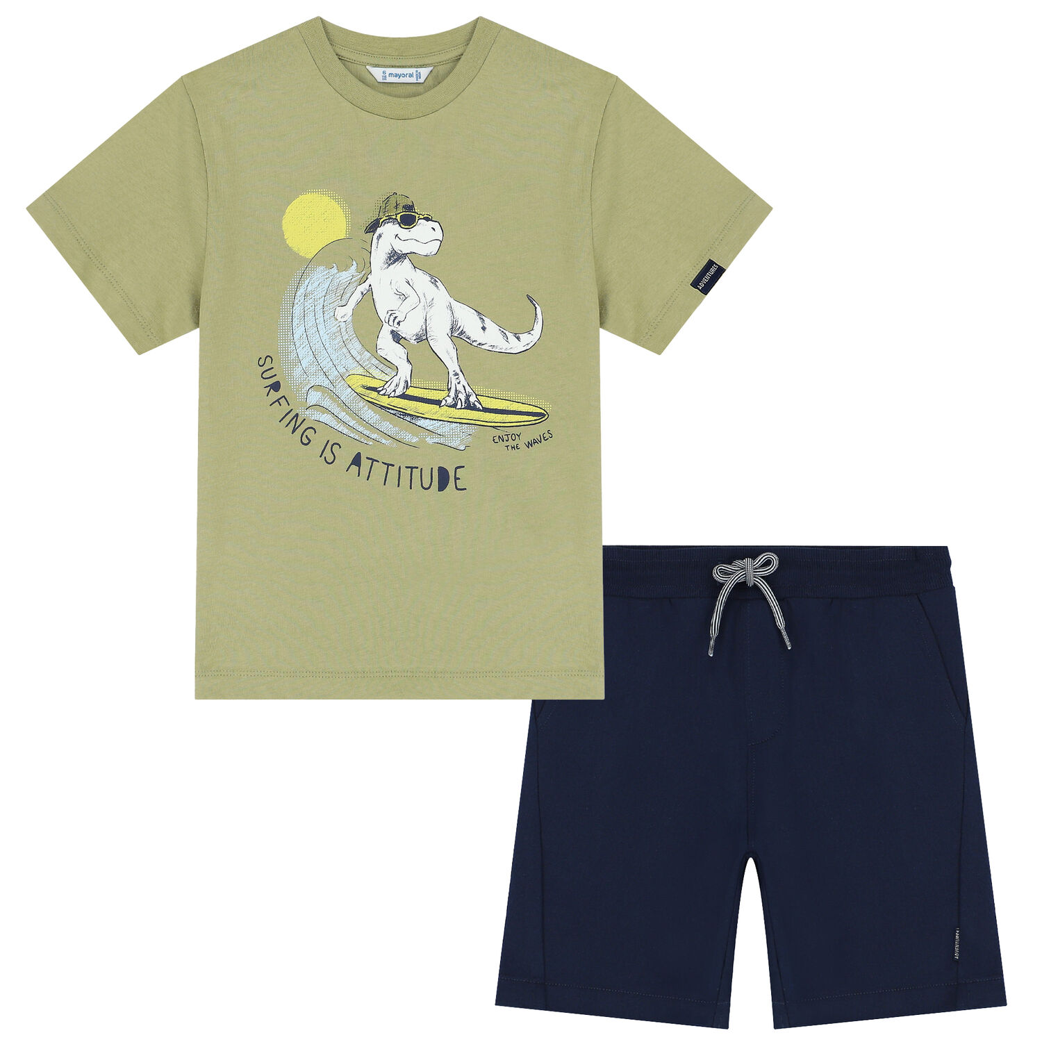 Boys Green & Navy Dinosaur Shorts Set, 1, hi-res image number null