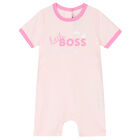 Baby Girls Pink Logo Romper, 1, hi-res