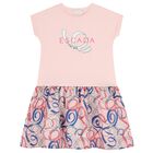 Girls Pink Ribbon Logo Dress, 2, hi-res