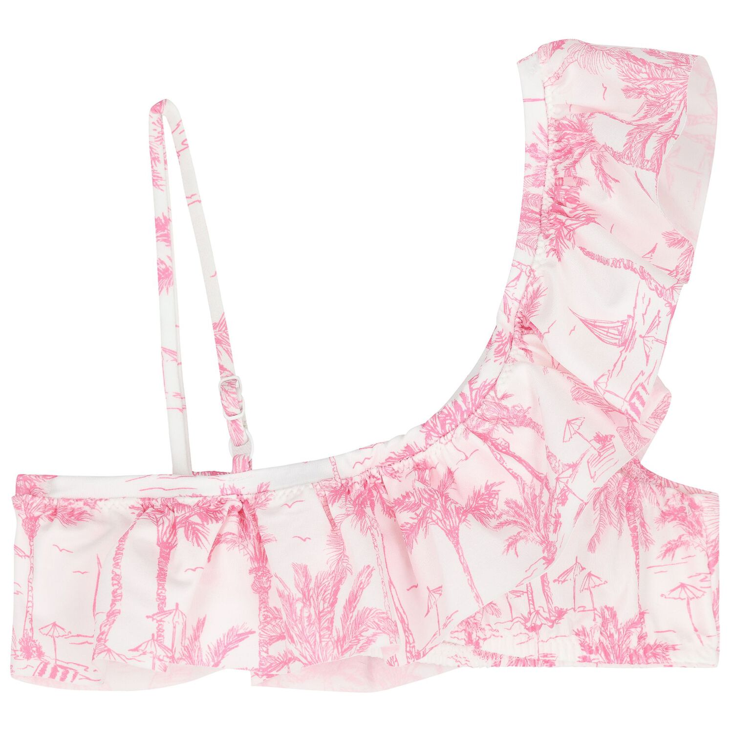 Girls White & Pink Palm Tree Bikini, 1, hi-res image number null