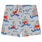 Younger Boys Grey Shark Shorts, 1, hi-res