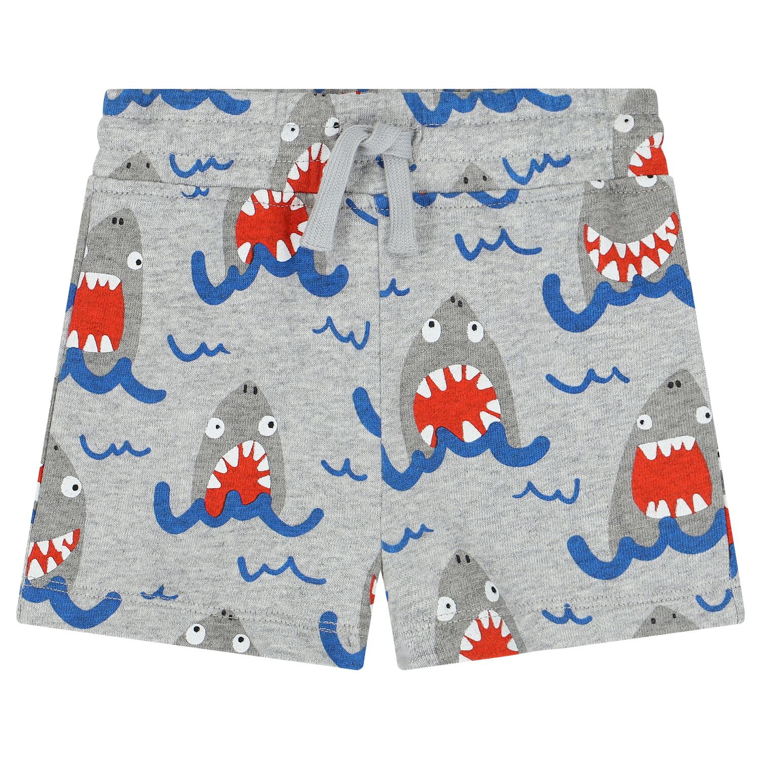 Younger Boys Grey Shark Shorts, 1, hi-res