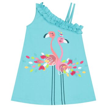 Girls Turquoise Flamingo Dress