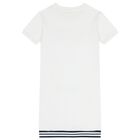 Girls White Teddy Bear Logo Dress, 1, hi-res