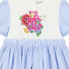 Girls Blue & White Striped Dress With Floral DG Logo, 1, hi-res
