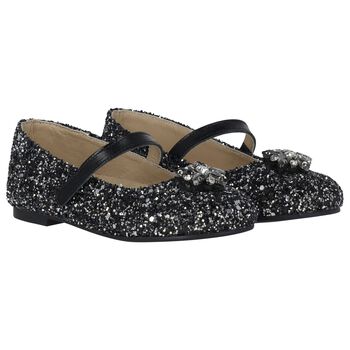 Girls Black & Silver Ballerina Shoes