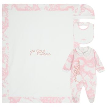 Baby Girls White & Pink Geo Map Babygrow Gift Set 