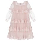 Girls Pink Tiered Tulle Dress, 1, hi-res