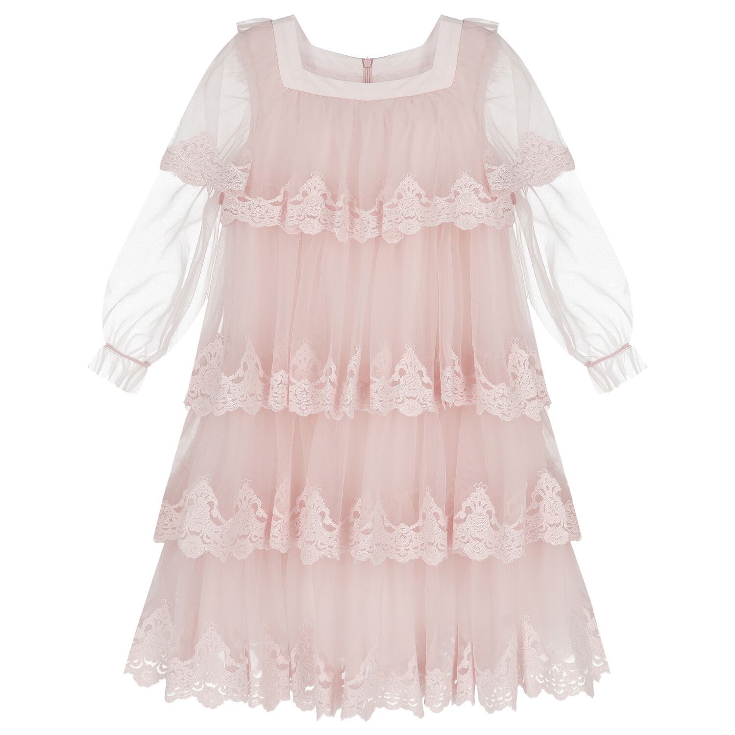 Girls Pink Tiered Tulle Dress, 1, hi-res