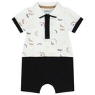 Baby Boys White & Black Logo Polo Romper, 1, hi-res
