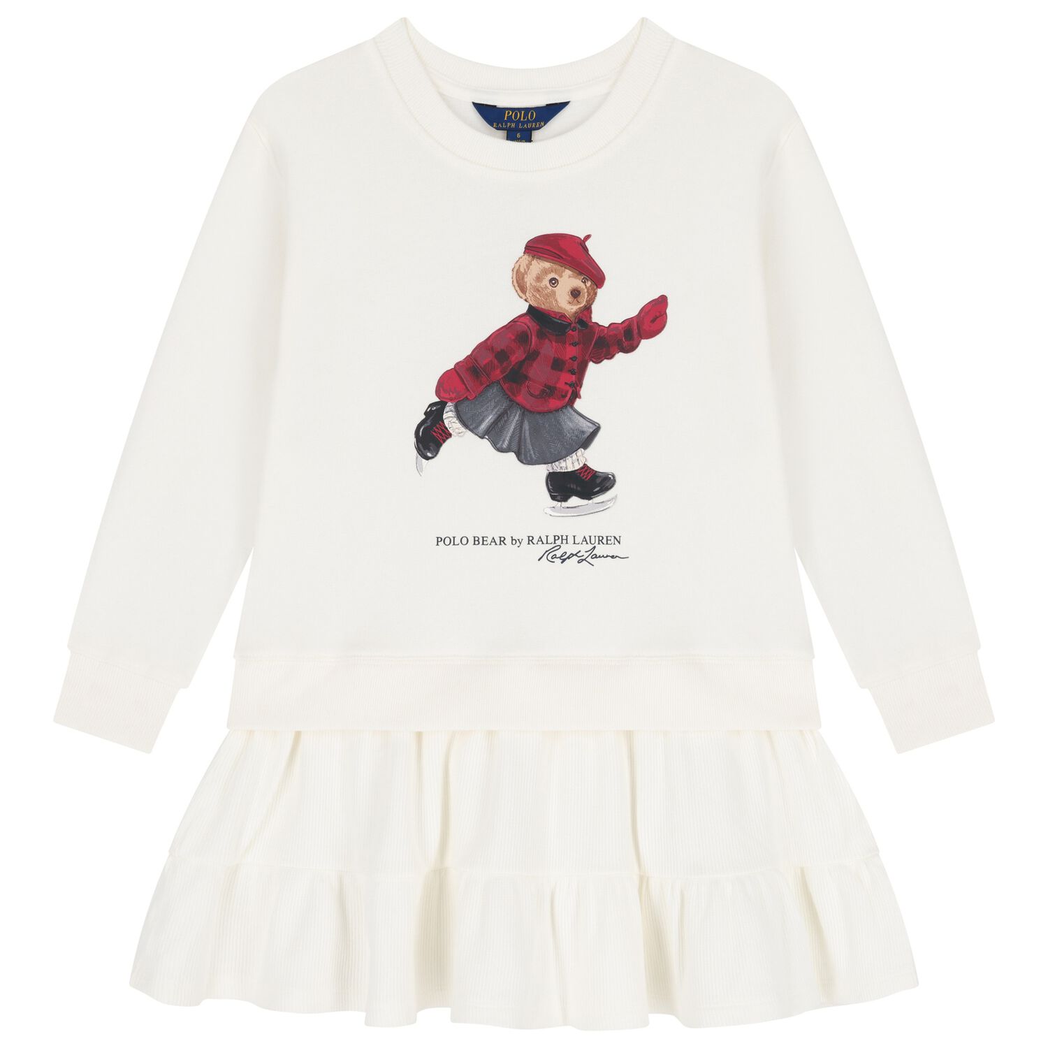Girls Ivory Polo Bear Sweatshirt Dress, 1, hi-res