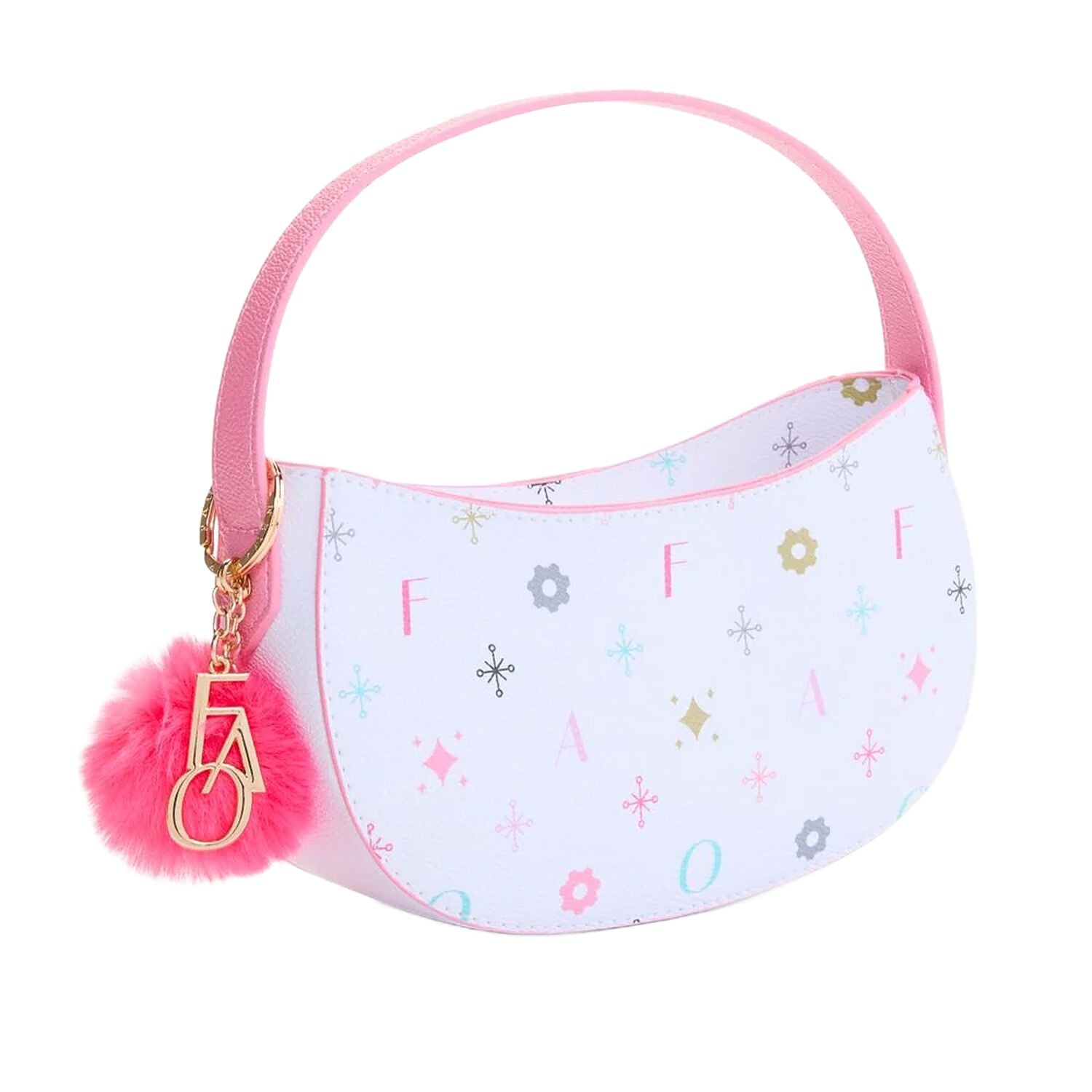 Girls White & Pink Leather Handbag ( 20CM ), 1, hi-res