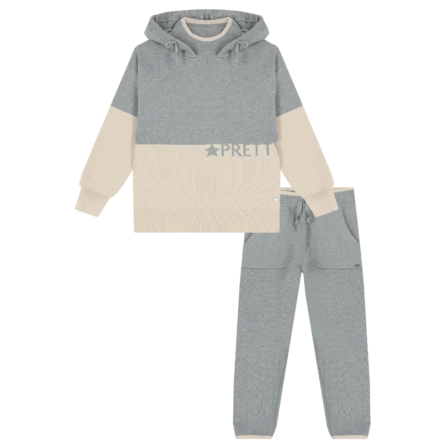 Girls Grey & Beige Tracksuit, 1, hi-res
