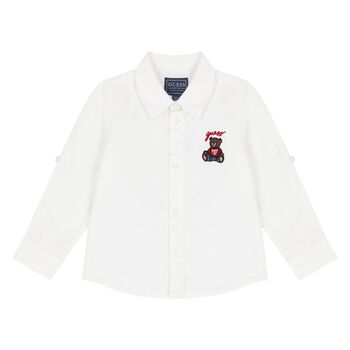 Baby Boys White Teddy Bear Logo Shirt