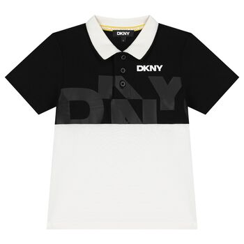 DKNY Boys Black & White Logo Polo Shirt, 1 Boys Black & White Logo Polo Shirt
