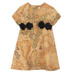 Girls Beige Geo Map Dress, 1, hi-res