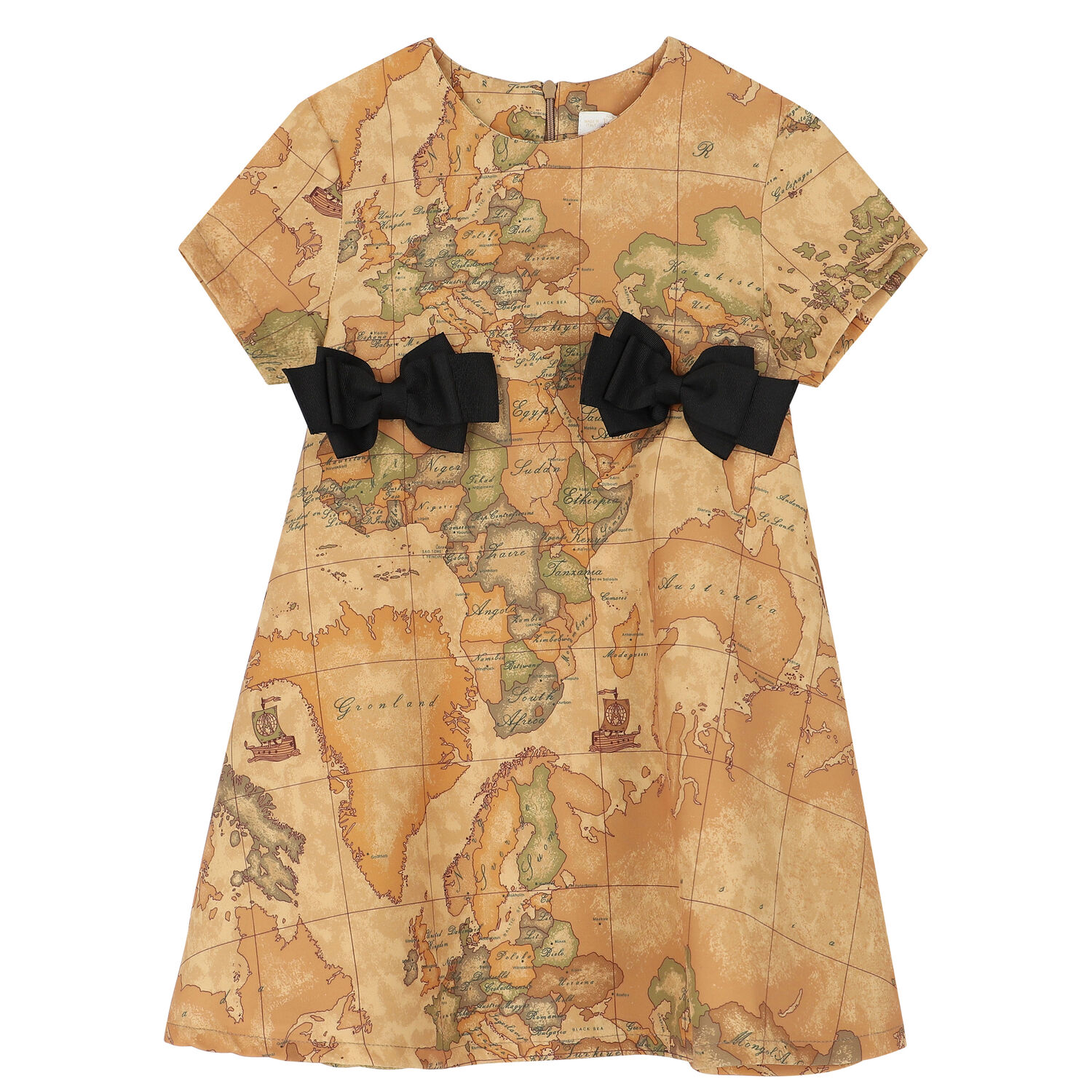 Girls Beige Geo Map Dress, 1, hi-res