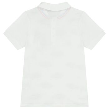 Boys White Sports Car Logo Polo Shirt
