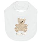 White Teddy Bear Logo Baby Bib, 1, hi-res