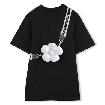 Girls Black Daisy Pocket Dress