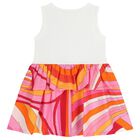 Girls White & Pink Logo Flared Dress , 2, hi-res