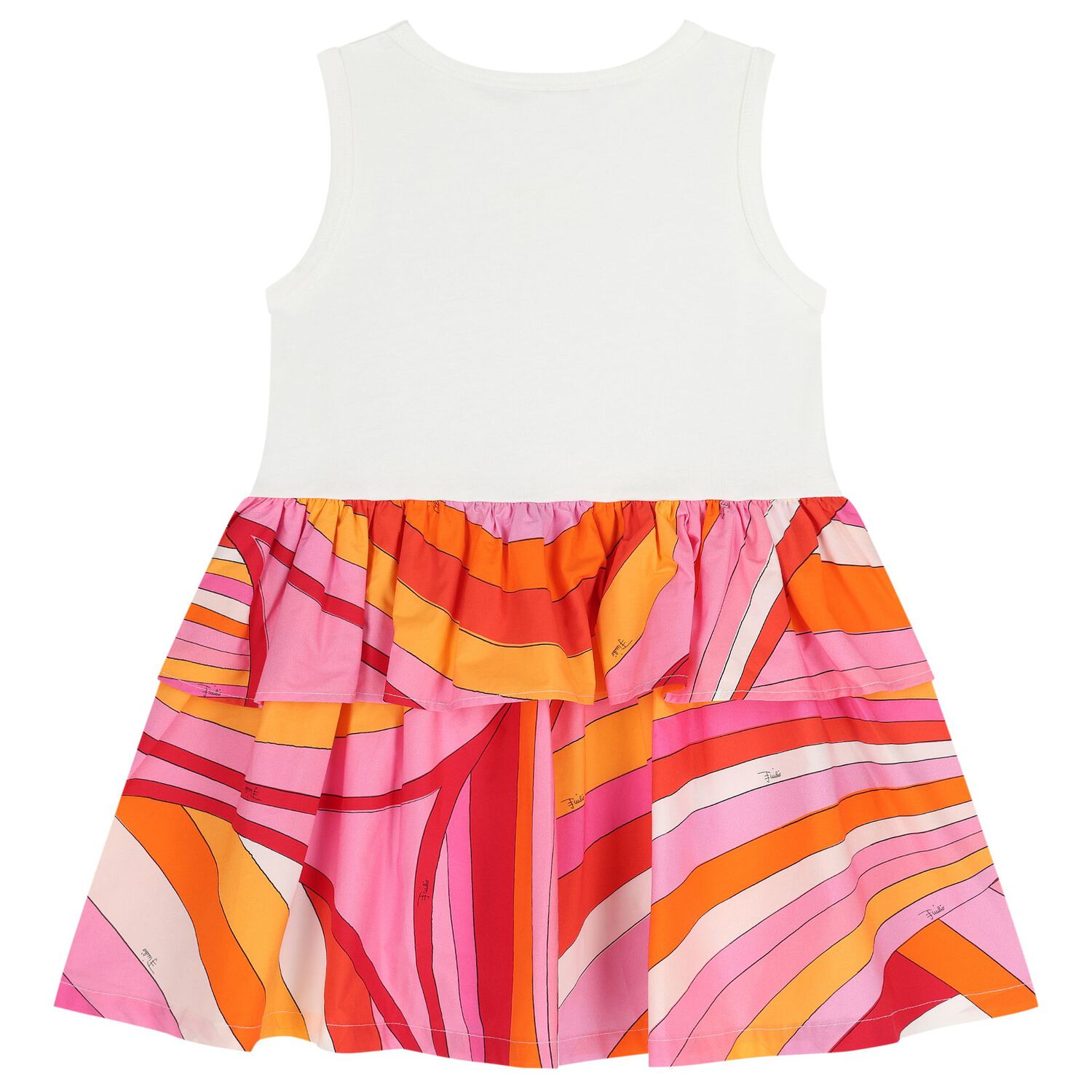 Girls White & Pink Logo Flared Dress , 2, hi-res