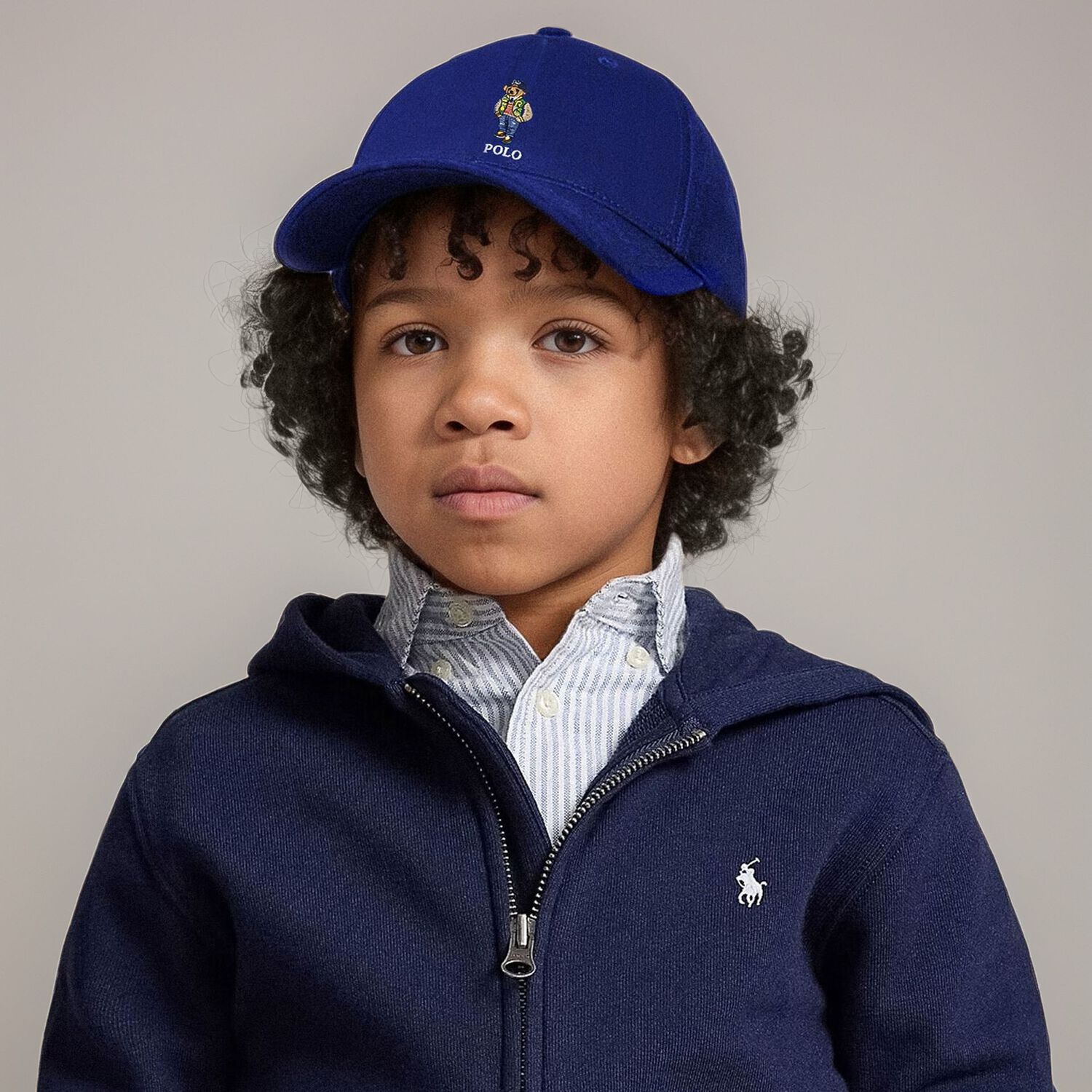 Boys Blue Polo Bear Cap, 1, hi-res