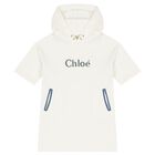 Girls Ivory Logo Hooded Dress, 1, hi-res