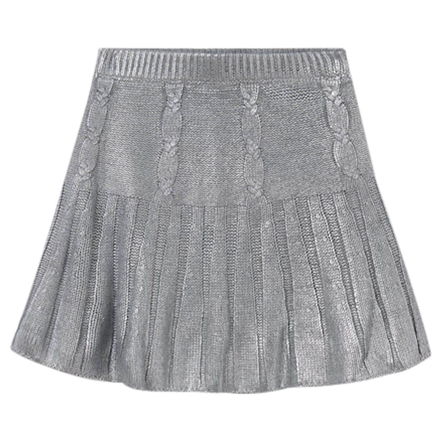 Girls Silver Pleated Skirt, 1, hi-res