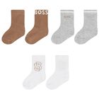 Baby Boys White, Beige & Grey Socks ( 3-Pack ), 1, hi-res