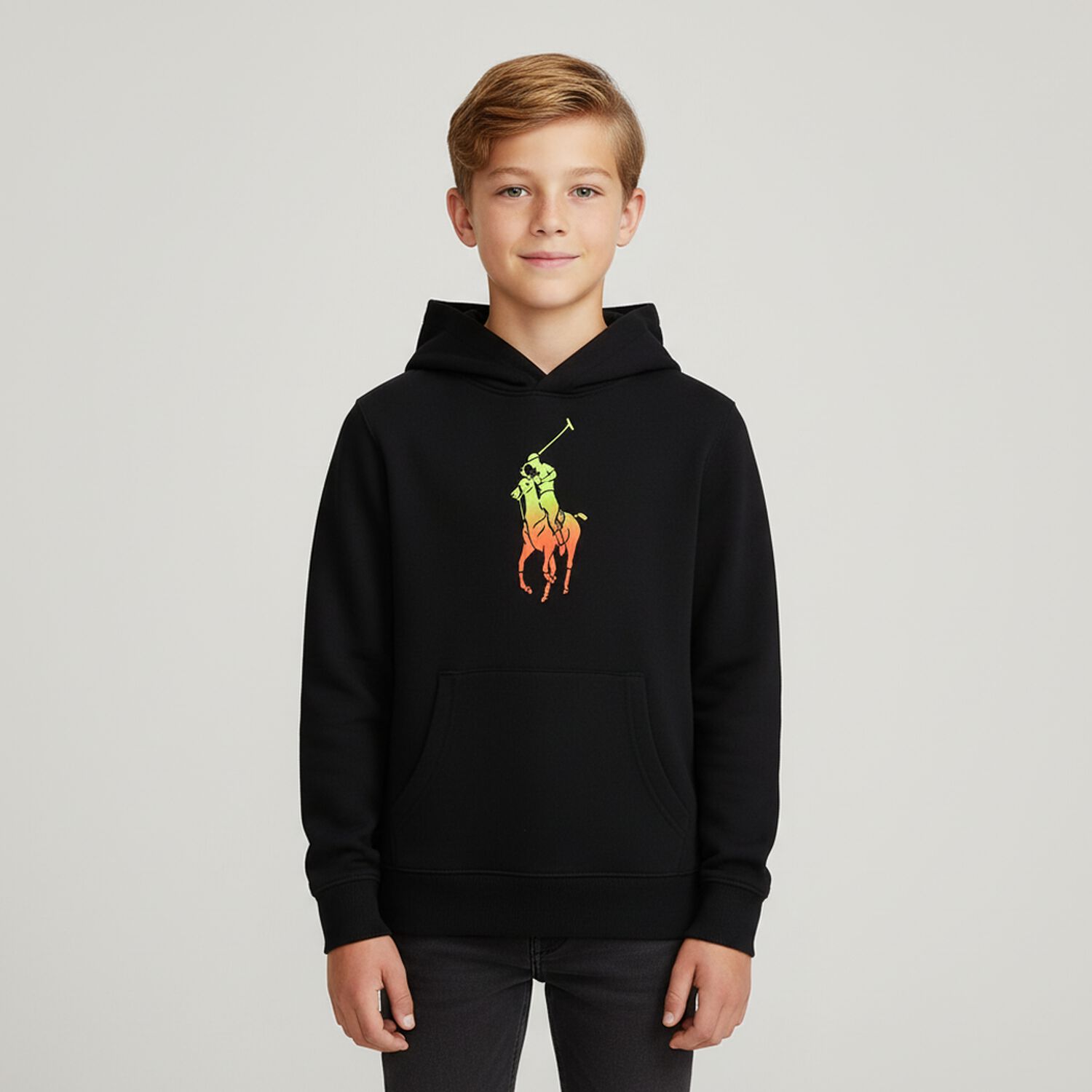 Boys Black Logo Hooded Top, 2, hi-res image number null