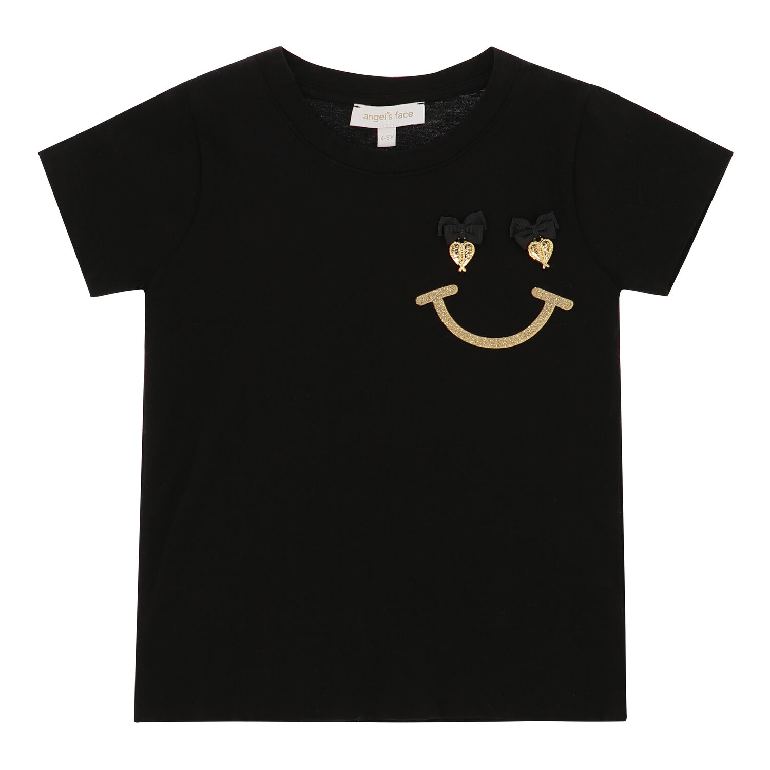 Girls Black Happy Face T-Shirt, 1, hi-res image number null
