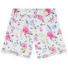 Girls White Floral Shorts Set, 1, hi-res