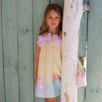 Girls Yellow Floral & Bow Dress