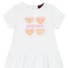 Younger Girls White Logo Dress, 1, hi-res