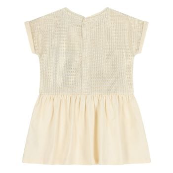 Younger Girls Ivory & Gold Logo Dress