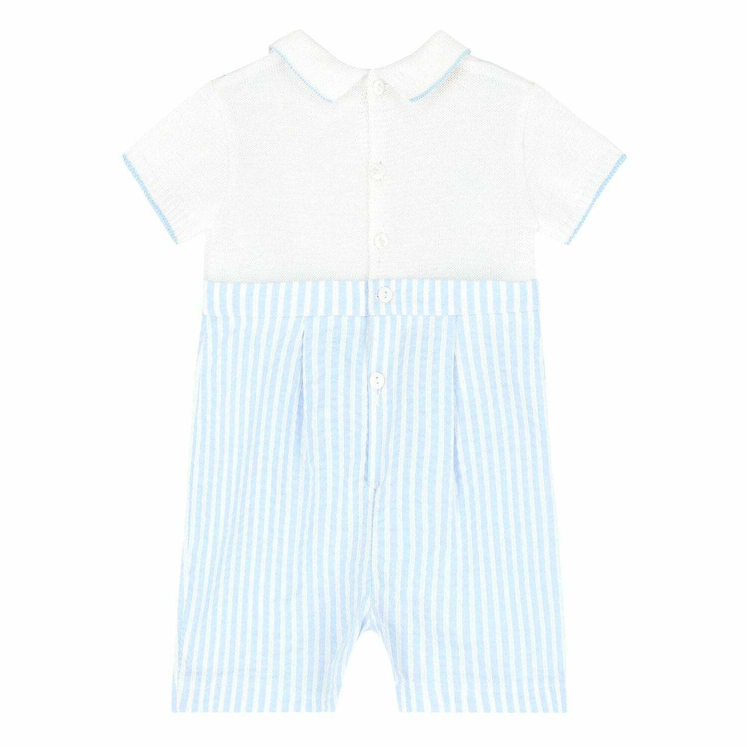 Baby Boys White & Blue Romper, 1, hi-res