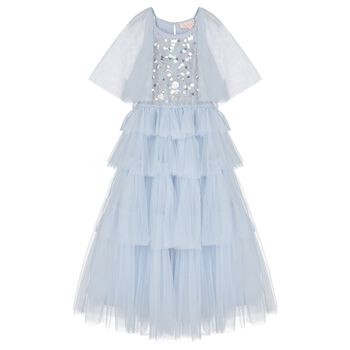Girls Blue Tiered & Sequinned Tulle Dress