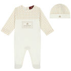 Ivory & Gold Logo Babygrow & Hat Set, 3, hi-res
