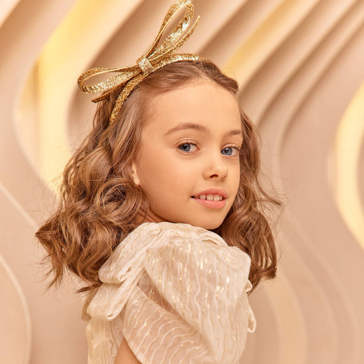 Girls Gold Bow Headband, 1, hi-res image number null