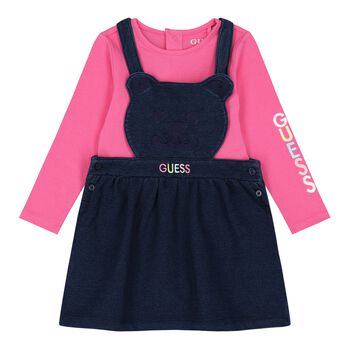 Baby Girls Pink & Blue Dungaree Set